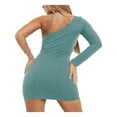 thumbnail image 2 of AX PARIS Womens Green Stretch Zippered Chain-detail One-shoulder Long Sleeve Asymmetrical Neckline Mini Cocktail Body Con Dress 12, 2 of 2