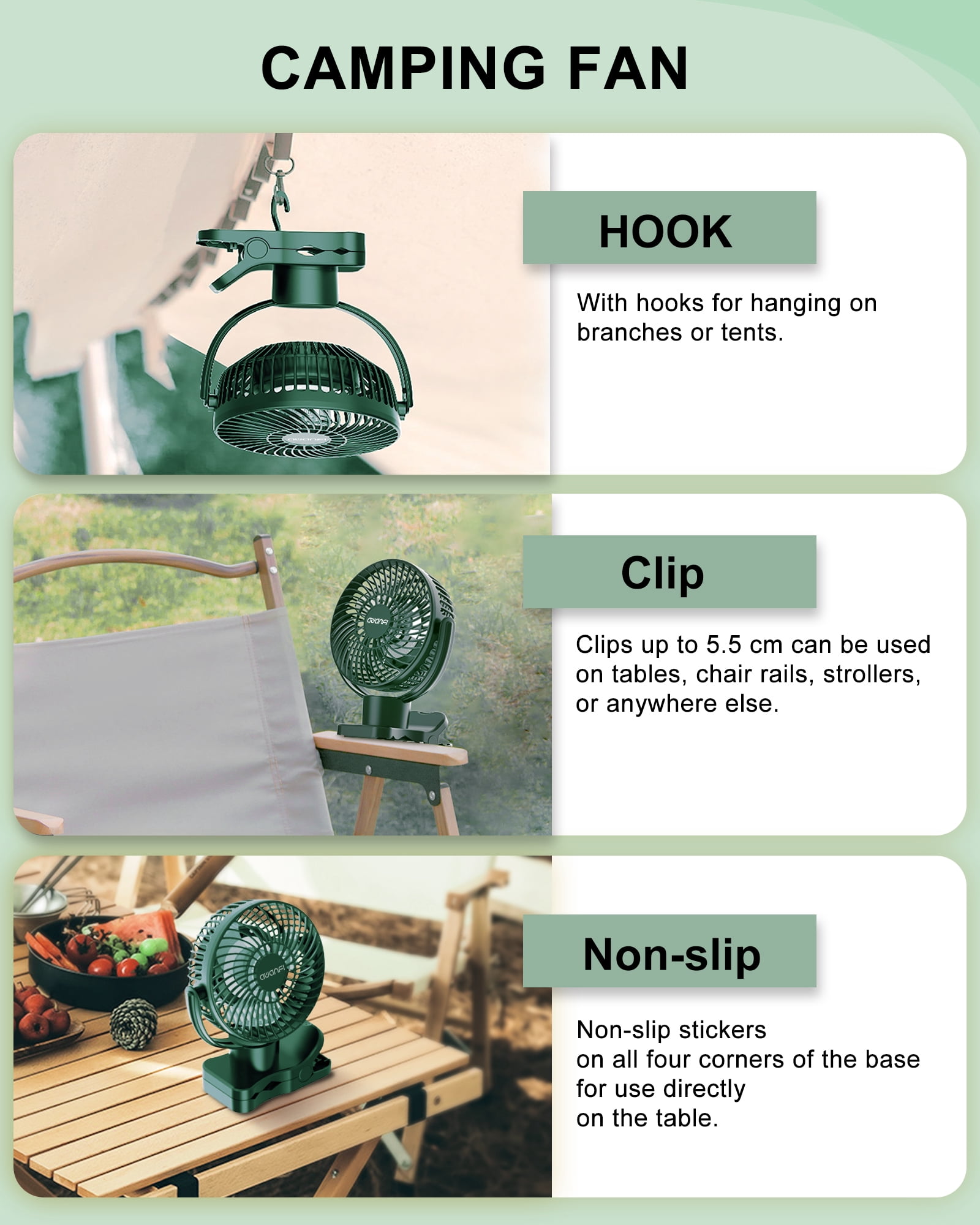 Clip Fan Rechargeable, 10000mAh Personal Fans Small Quiet with Remote, Portable USB Table Fan with 4 Speeds for Office Bedroom Desk (Green)