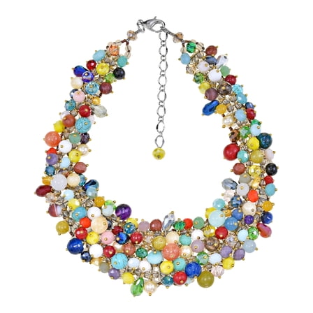 Vibrant Fiesta Colorful Mixed Stones, Pearls, and Crystal Beads Bib Necklace