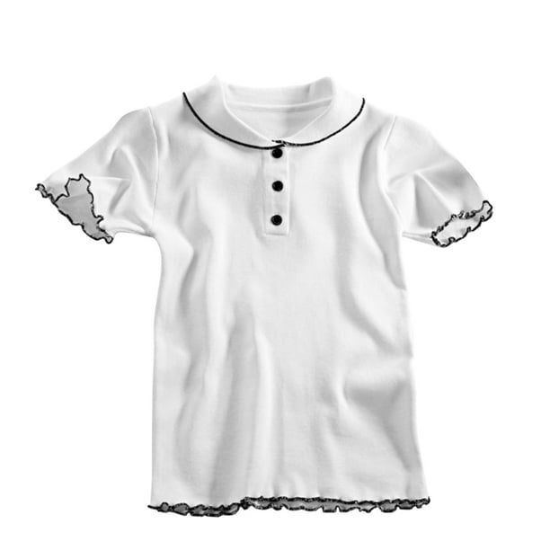 Camisa de punto Mujer Verano con volantes Manga corta Cuello de muñeca Casual Top, Blanco Advancent AP001288-01B