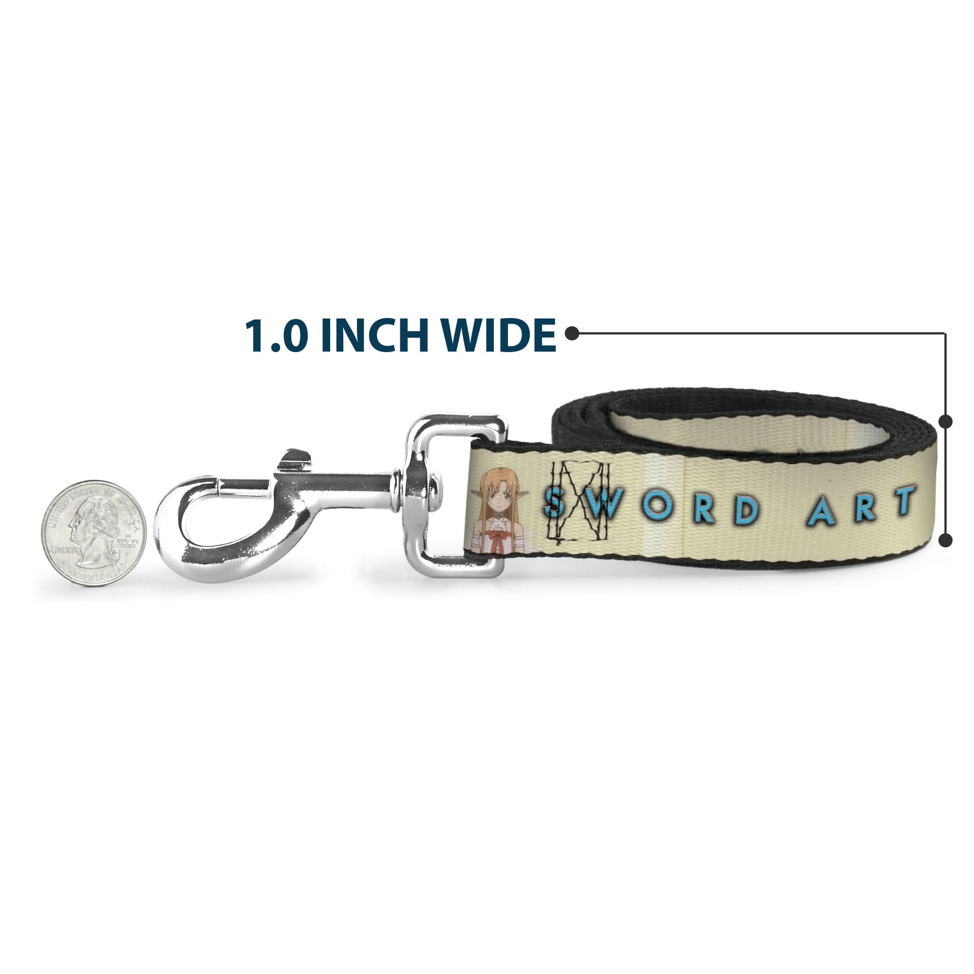 Sword Art Online Pet Leash, Dog Leash, Sword Art Online Asuna Yuuki Pose and Title Logo Cream, 6 Feet Long 1.0 Inch Wide