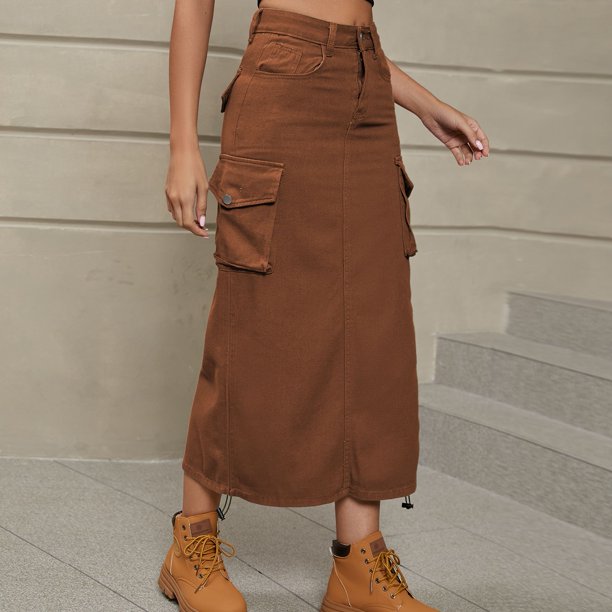 2023 mujeres Vintage Denim ropa de trabajo falda dibujar plisado Casual moda Denim falda femenina cintura elástica vestido de medio cuerpo