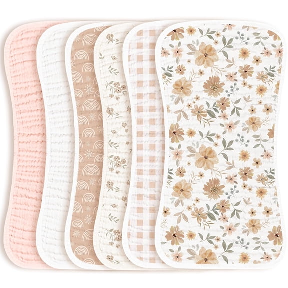 BPPEG 6Pack Large Muslin Baby Burp Cloths and Burp Rags Set for Newborn | 100% Cotton,Super Soft&Absorbent,Shrink Resistant,Easy to Wash&Dry,Suitable for Unisexboys&Girls (Floral)