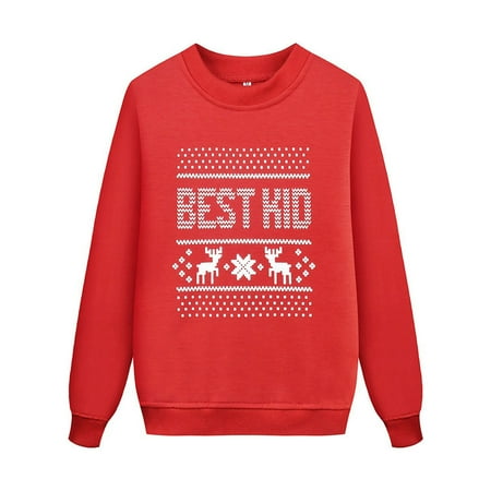 

Family Picture Outfits Parent Child Christmas T Shirts Thick Crewneck Soft Deer Head Bow Print Long Sleeve Tops Blouse For Kids Sweater Birthday Party Casual Family Matching Pajamas Red XXL