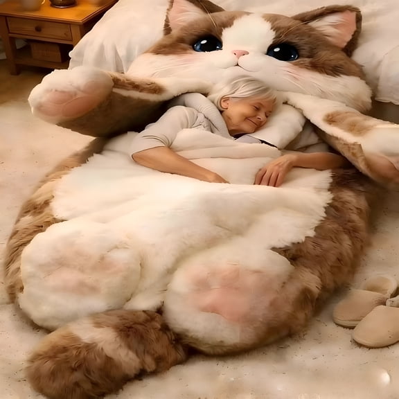 AUQ 2026 New Plush Cat Sleeping Bag(68.9"X31.5"),Cozy Warm Envelope Style Cat Shaped Sleep Sack,Adult Size Feline-Themed Blanket for Camping,Lounging&Sleepovers,Ideal Gift for Cat Lovers
