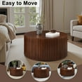 thumbnail image 6 of Gexpusm Round Coffee Table, Solid Wood Center Table for Living Room, Circle Drum Coffee Table with Handcrafted Relief, Walnut, 6 of 7