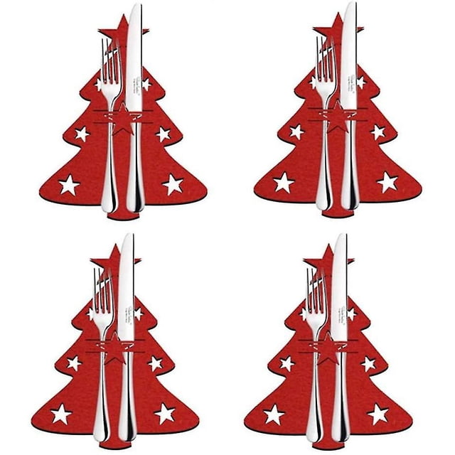 Island 4pcs Christmas Tree Cutlery Bag, Cutlery Bag Cutlery Holder, Unique Exquisite Cutlery Holder Organizer Best For Party Table, Christmas Dinner D