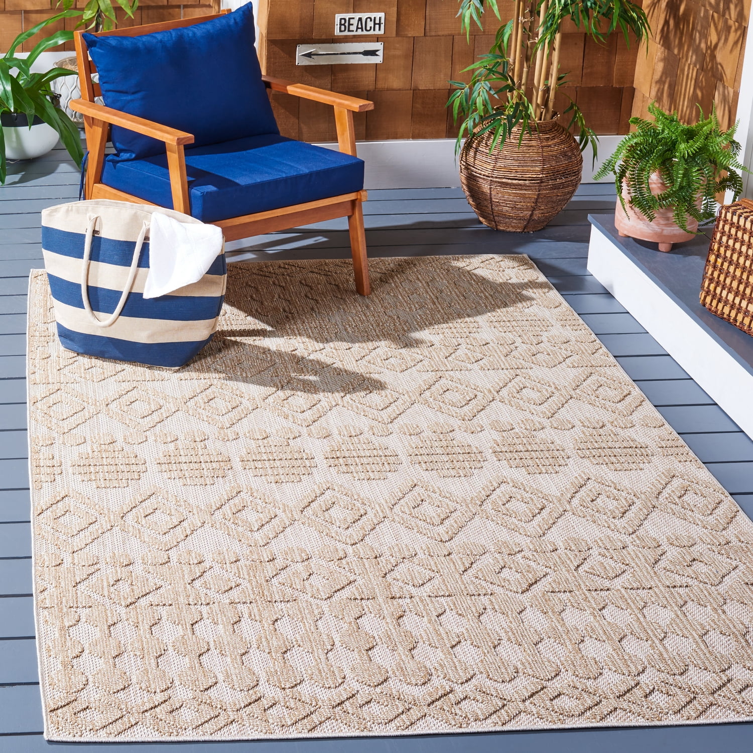 SAFAVIEH Global Anthony Diamond Indoor/Outdoor Area Rug, Beige/Brown, 5'3" x 7'6"