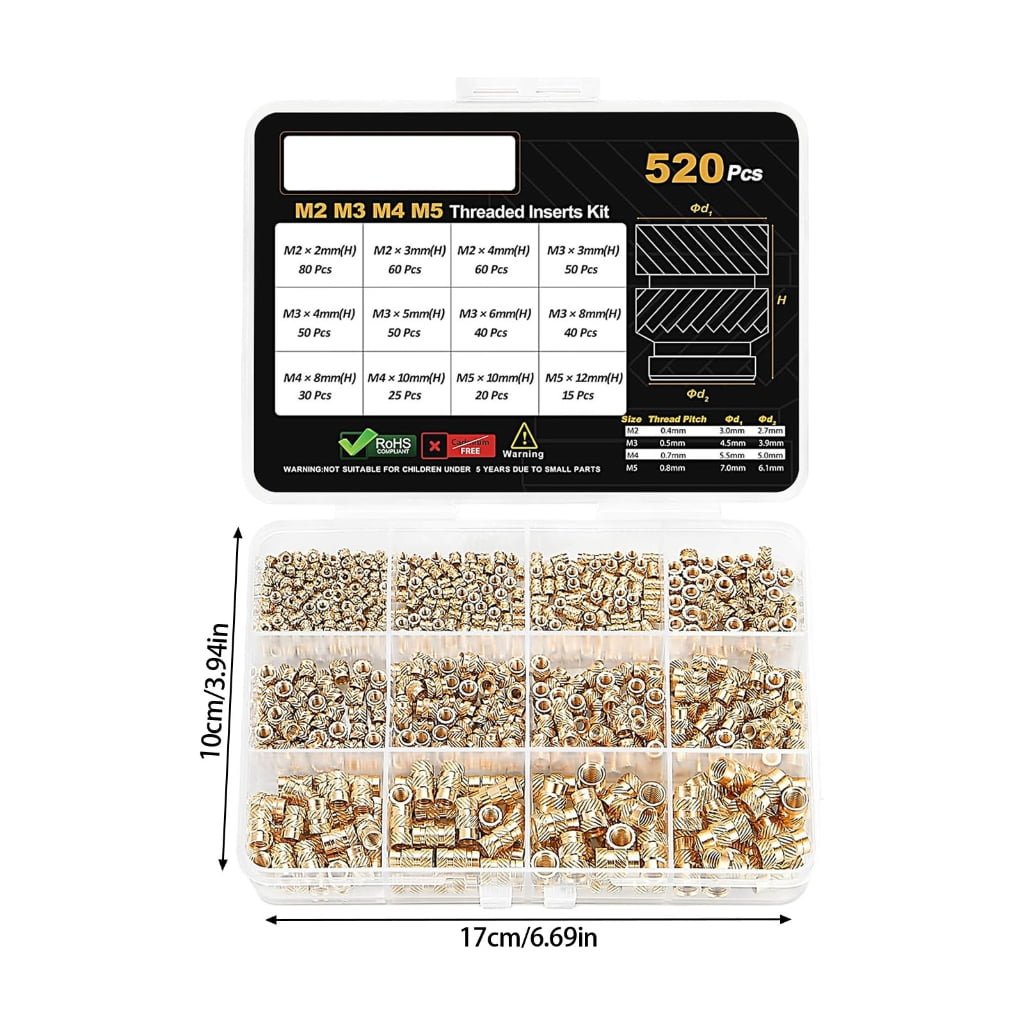 520pcs Metal Threaded Inserts with Knurled Surfaces Ensuring Secure Fastening