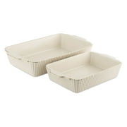 Thyme & Table 4-Piece Stoneware Casserole Dish Bakeware Set, Includes Lids, 9x13 , 7x10 Bakers With Lids , White Ribbed