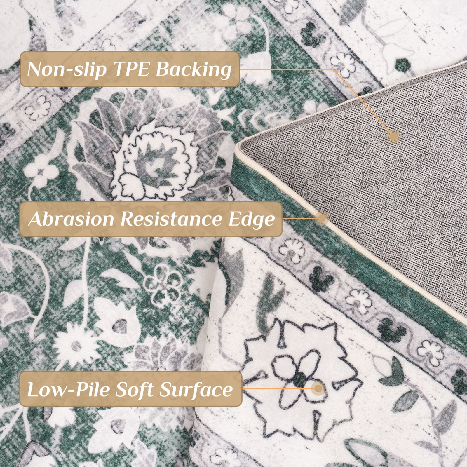 Cozylore 9'x12' Area Rugs for Living Room Modern Rug Soft Low Pile Non Slip Carpet Machine Washable Indoor Rug for Bedroom Dining Room, Green