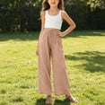 thumbnail image 2 of Posijego Teens Girls Wide Leg Pants Drawstring High Waisted Cotton Linen Pants Summer Beach Vacation Palazzo Pants with Pockets, 2 of 9