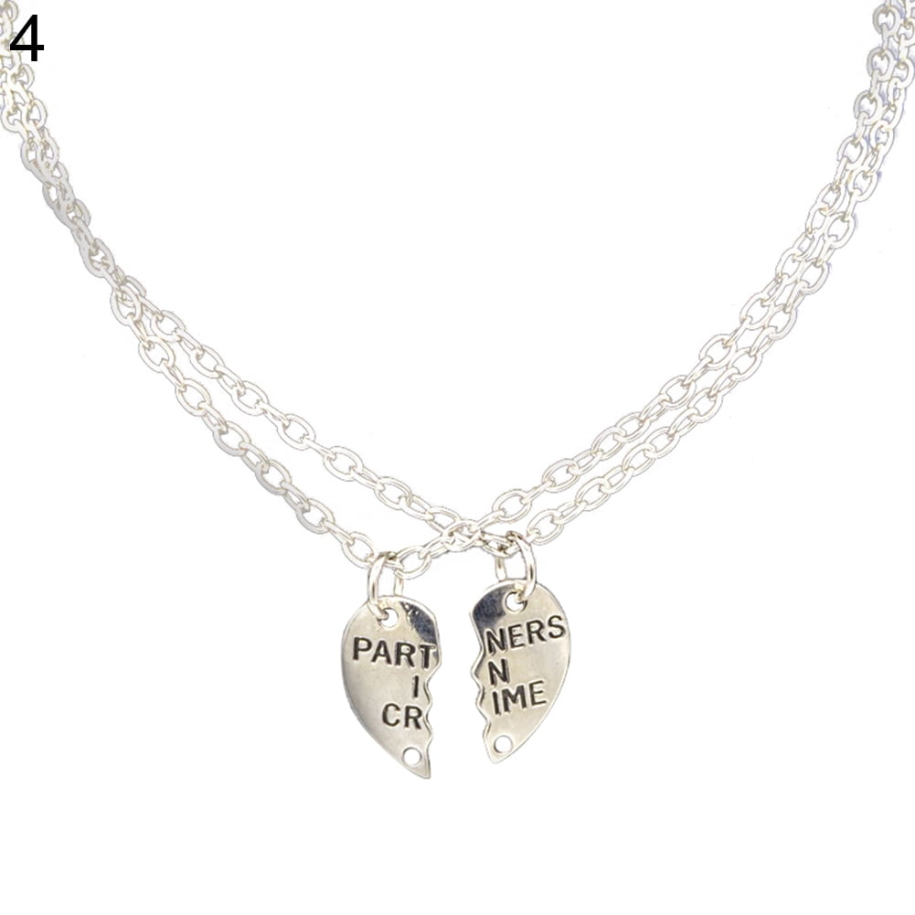 2pcs Fashion Silver Crystal Heart Couple Necklaces Pendant Best Friend Gift Hot 