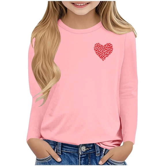 ATOGUTA Valentines Shirts for Girl Long Sleeve Kids Crew Neck Basic Tee Tops for Sports Gym Yoga Size 3T-14, Hot Pink