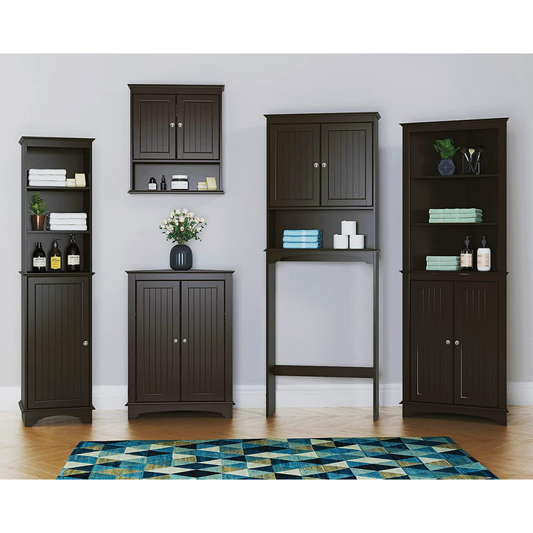 Spirich Tall Corner Cabinet with Two Doors and Three Tier Shelves, Free  Standing Corner Storage Cabinet for Bathroom, Kitchen, Living Room, Espresso