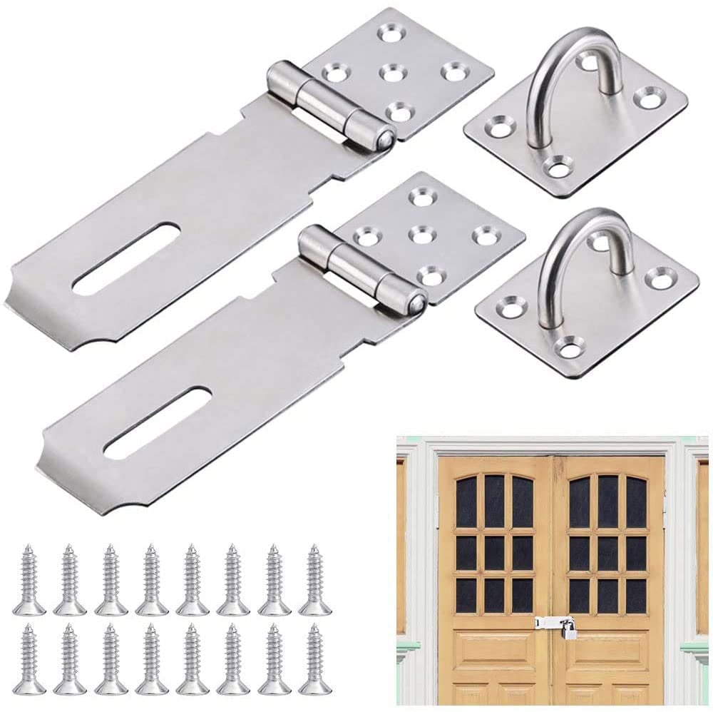 BUZIFU 2 Packs Stainless Steel Padlock Hasp, Heavy Duty Hasp and Staple Padlock Hasp Door Clasp Gate Latch Staples Security Hasp Lock with Screws for Shed Cupboard Drawer Wooden Outdoor (5 inch)