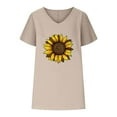 thumbnail image 3 of WREESH Women's Cotton Linen Sunflower T-Shirt V-Neck Short Sleeve Dolman Top Khaki, 3 of 5