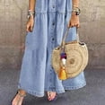 thumbnail image 6 of Travelwant Womens Denim Shirt Dresses Fashion Summer Sexy V Neck Short Sleeve Loose Ruffle Long Maxi Pleated Dress Cowboy Sundress, 6 of 7