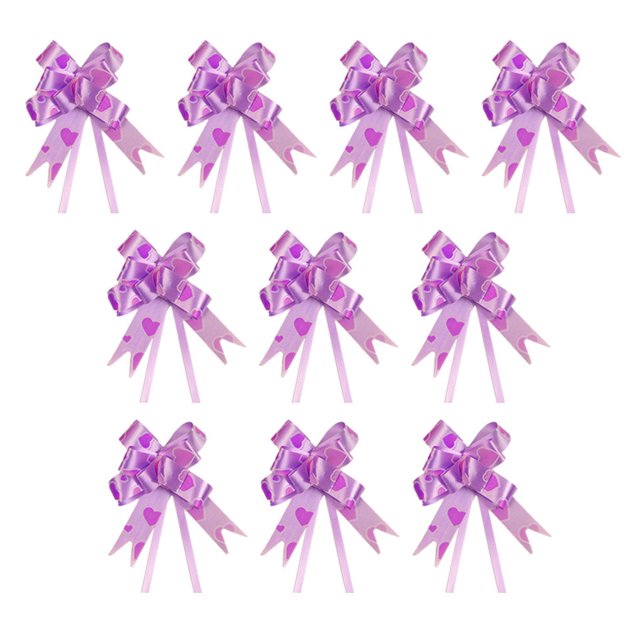Inteprter 10 piezas Bow Pull Decor Arts Embalaje festivo DIY Flor ligera tirada a mano Regalos de cumpleaños Coche Corazón / Púrpura claro Type3 NO3