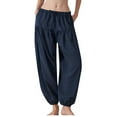 thumbnail image 2 of Maqroz Yoga Pants for Women Drawstring Harem Yoga Pant With Pockets Loose Flowy Lounge Trousers for Pilates Dance Casual, Soft Cotton Boho Style Bottoms, 2 of 7