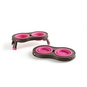 Popware for Pets Dexas Elevated Tandem Feeder Bowls with Legs, Medium, Brown/Pink
