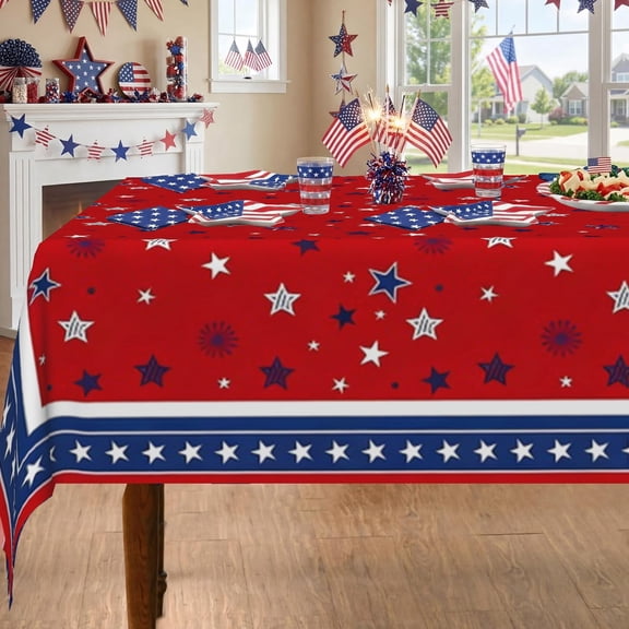 MIZHONA 4th of July Rectangle Tablecloth Patriotic Star American Independence Day Dining Table Cover Waterproof Decorations 60"x84"