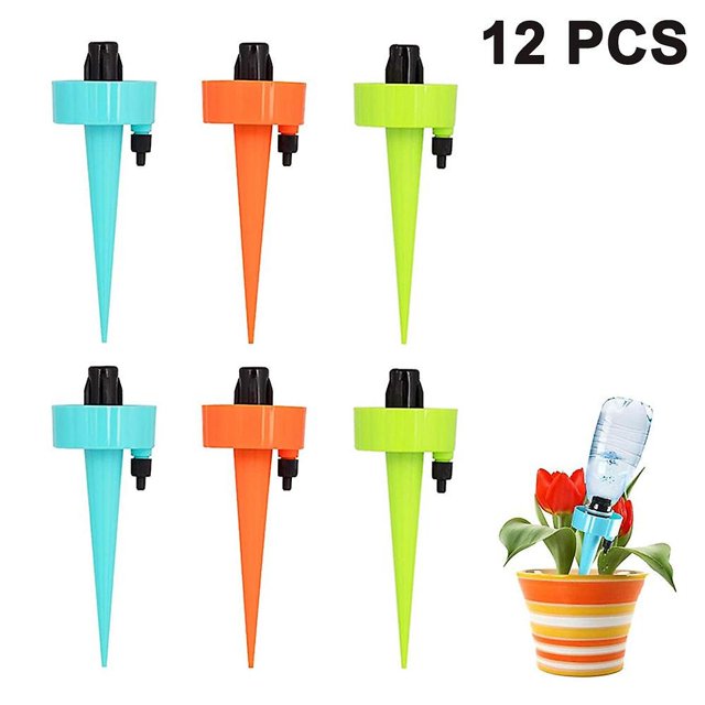 Paquete de 12 equipos de riego automático, bebedero para plantas con válvula de Control de liberación lenta, sistema de goteo de volumen de agua ajustable