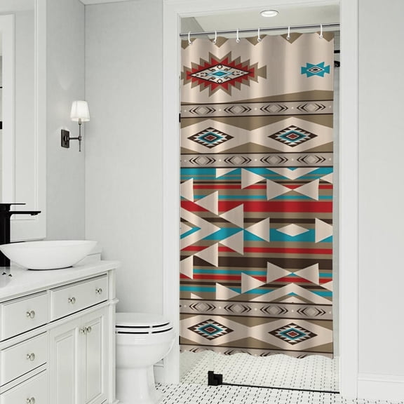 Brown Triangular Geometric Pattern Shower Curtain 36"x72" ,Bathroom Decorative Shower Curtains Set with 12 Hooks,Modern Waterproof Washable Shower Curtain