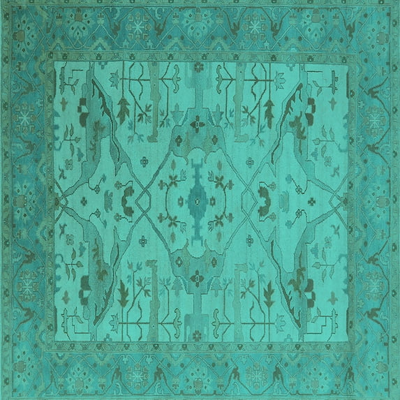 Ahgly Company Indoor Square Oriental Turquoise Blue Industrial Area Rugs, 6' Square