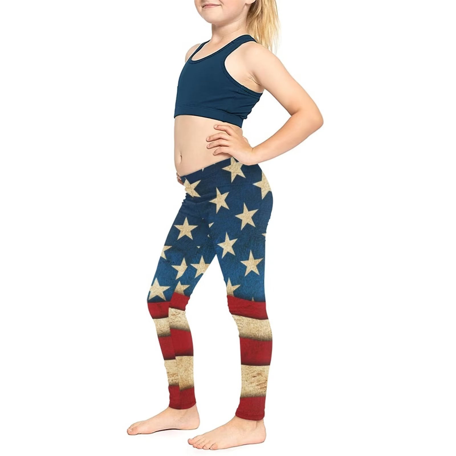 FKELYI American Flag Girls Leggings Size 6-7 Years Lightweight Training  Teen Girls Yoga Pants High Waisted Leisure Active Tights,4 of July 