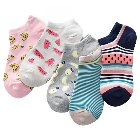 OQRKI Women's Socks 5 Pairs Cute Ankle Socks Fruit Patterned Funny Fun Low Cut Socks Aesthetic No Show Socks For Ladies Teen Girls