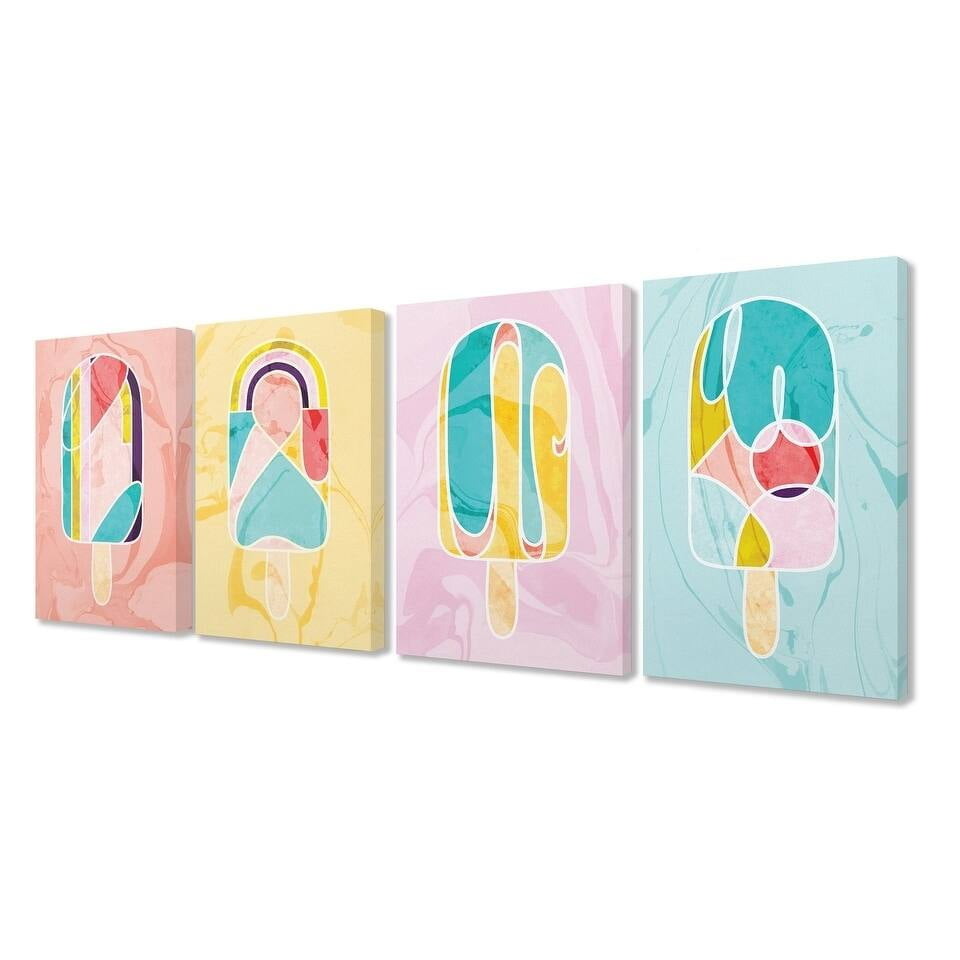 The Stupell Home Decor Collection Mod 80's Pastel Abstract Popsicles with Marble Spatter 4pc Stretched Canvas Art Set, 16 x 20