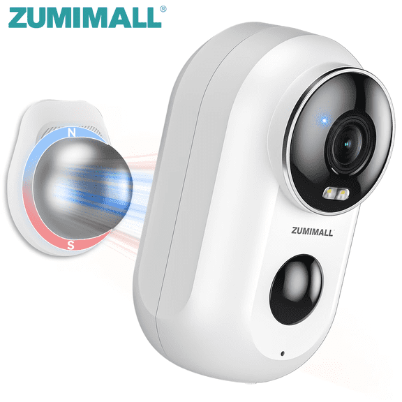 ZUMIMALL Magnetic No-Drill Mount, 2K Wireless Outdoor Security Camera, Battery Powered, 2.4GHz WiFi Home Surveillance