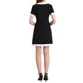thumbnail image 3 of Vestido de trabajo elegante de mujer INSPIRE CHIC con contraste de color, escote en V, manga corta, corte A, negro, 3 of 5