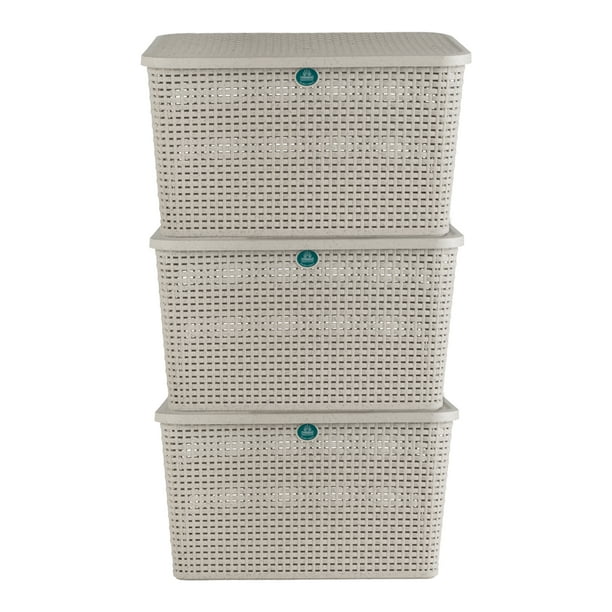 Set de 3 cajas Organizadoras de Plástico Biodegradable Terragave Estilo rattan