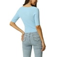 thumbnail image 3 of Camiseta de manga corta para mujer INSPIRE CHIC, de punto acanalado, ajuste ceñido, cuello cuadrado, suéter sólido, blusa, talla S, color azul, 3 of 7