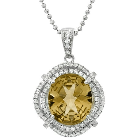 5th & Main Platinum-Plated Sterling Silver Oval Double-Cut Citrine Pave CZ Pendant Necklace