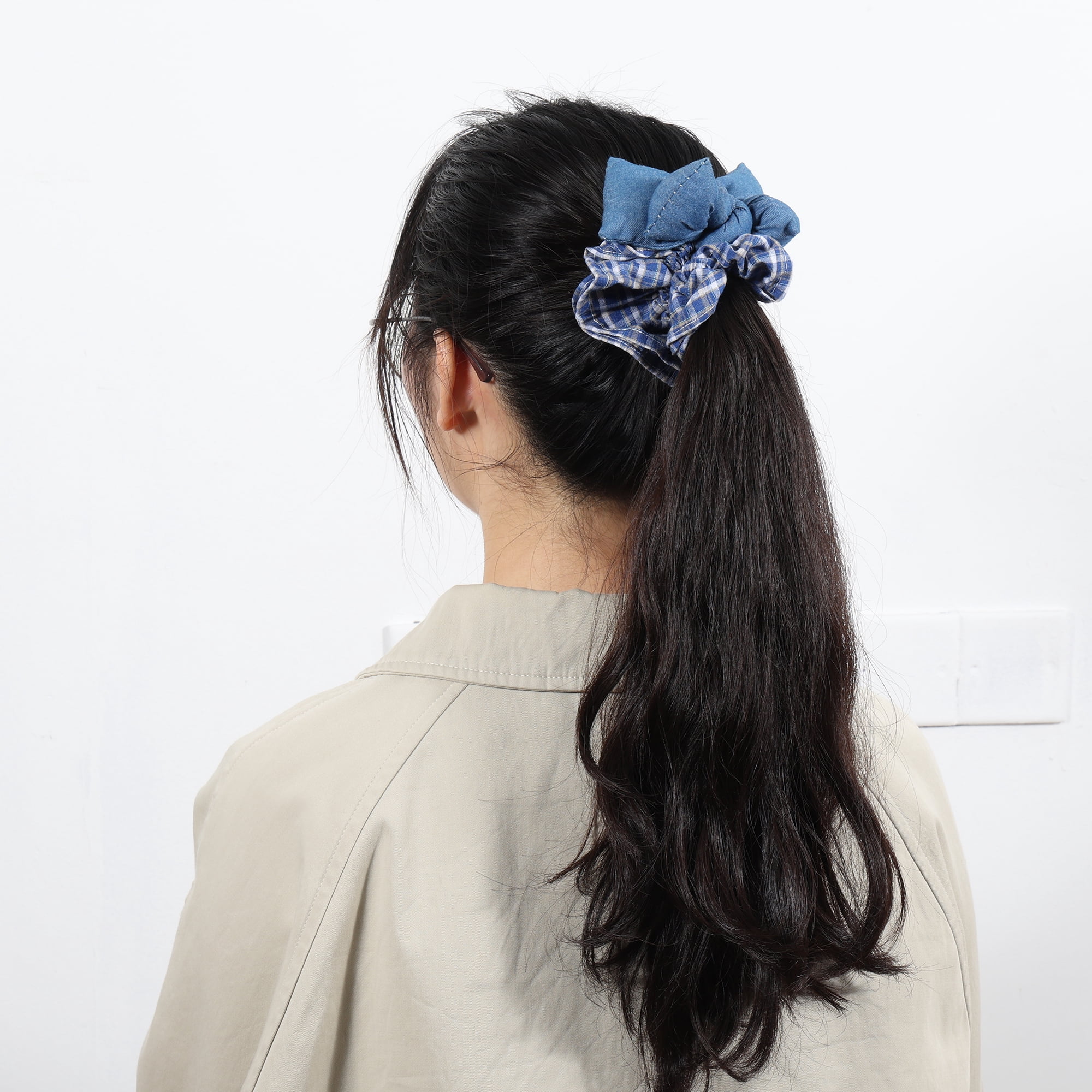 Unique Bargains Bow Denim Hair Ties Fashionable Daily Use Blue Light Plaid