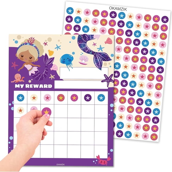 Star Sticker Chart for Kids Behavior -25 Toddler Sticker Reward Chart Incentives, Behavior Chart for Kids At Home & Classroom, Mermaid Incentive for Classroom Must Haves