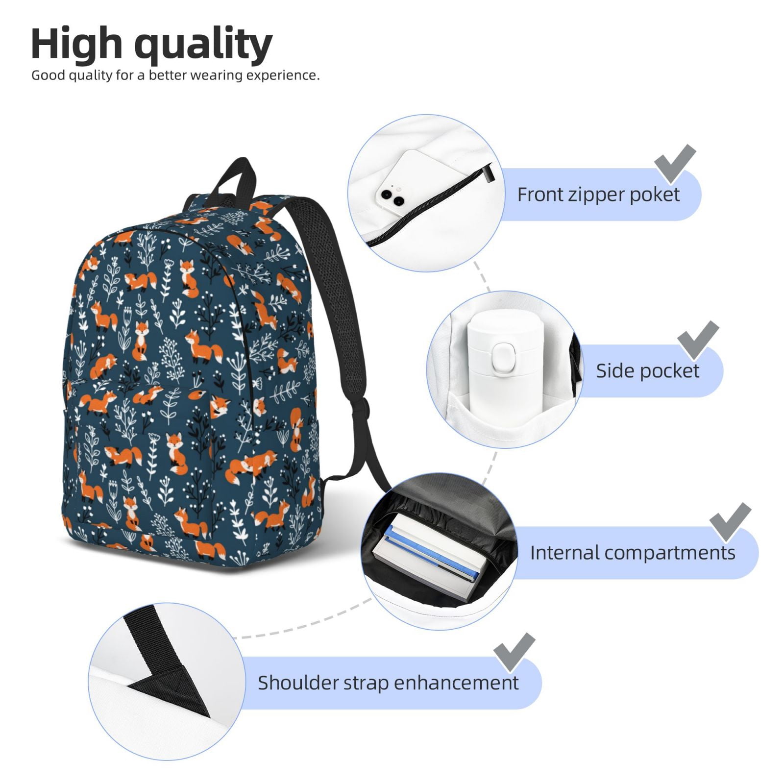 Rateoe cute fall fox Pattern Canvas College Laptop Backpack,Travel Daypack,Durable Rucksack Travel Notebook Bag School Backpack Book Bag for Men Women-Medium