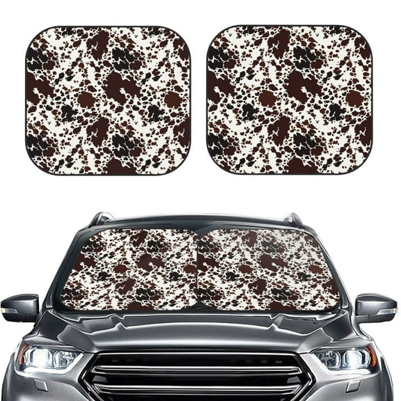 Kdxio Cow Skin Print 2-Piece Sun Shade Front Windshield - Foldable Car Front Window Sunshades for Most Sedans SUV Truck
