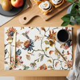 thumbnail image 2 of Placemats Set of 6, Spring Floral Woven Placemat, Linen Place Mats for Kitchen/Dining Tables, Summer Botanical Flowers Vintage Birds Washable Table Mats for Party, 2 of 8