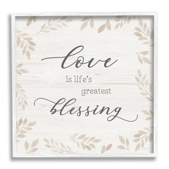 Stupell Industries Love Is Greatest Blessing Motivational Phrase Brown Plant Leaves Graphic Art Black Framed Art Print Wall Art, 12x12, by Natalie Carpentieri