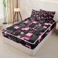 thumbnail image 2 of Homewish Modern Geometric Plaid Zipper Twin Comforter Sets with Fitted Sheet and 2 Pillowcases,Light Pink Zipper Bedding Set,Black Reversible,4pcs, 2 of 8