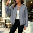 thumbnail image 2 of Women's Wool Blend Zip-Up Casual Jacket Ghalytn Round Neck Cropped Long Sleeve Loose Outerwear with Pockets, 2 of 8