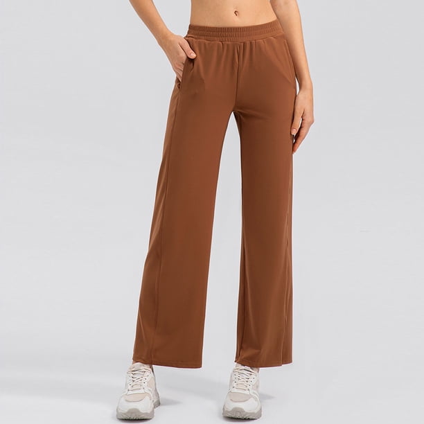 MKLEKYY Pantalones deportivos ligeros de pierna ancha para mujer, de 76 cm, de cintura alta, informales, para viajes y trabajo, con bolsillos, holgados.