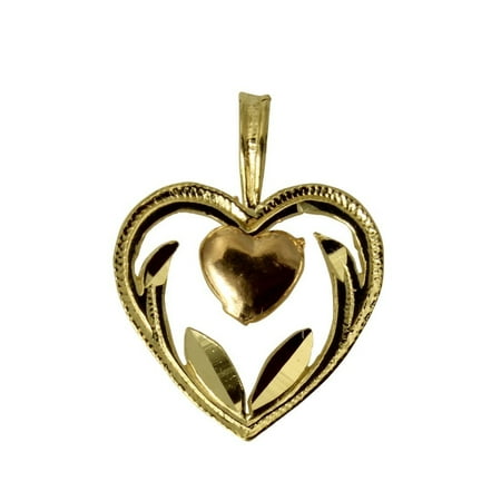 Love Kids Italian Charm - 14K Real 2 Tone Gold Yellow White Very Tiny Light Heart Love Charm Pendant for Children & Baby
