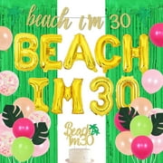 Beach I’m 30 Birthday Decorations, Summer Tropical Aloha 30th Birthday Party Supplies for Thirty Years Old Men or Women with Balloons Banner Cake Topper Fringe Curtain Leaf Props