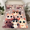 thumbnail image 3 of Feelyou Cute Funny Kitten Twin Sheet Sets for Child, Kawaii Cat Twin Fitted Sheet, Cartoon Animal Theme Flat Sheet, Super Cozy Room Decor, 3pcs, 3 of 8