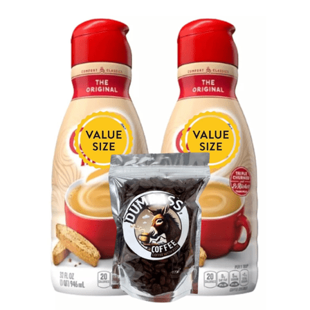 Shelf-stable Non-Dairy Liquid Coffee Creamer.- Two (2) 32 fl oz Bottles (Original Flavor) with D.A Coffee Beans